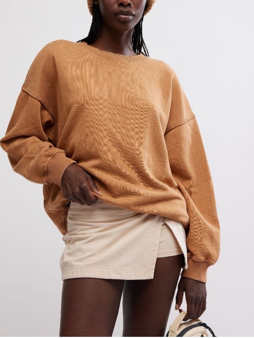 FP Movement Free People All Star Pullover Solid Brown Camel Sweatshirt, Size L
